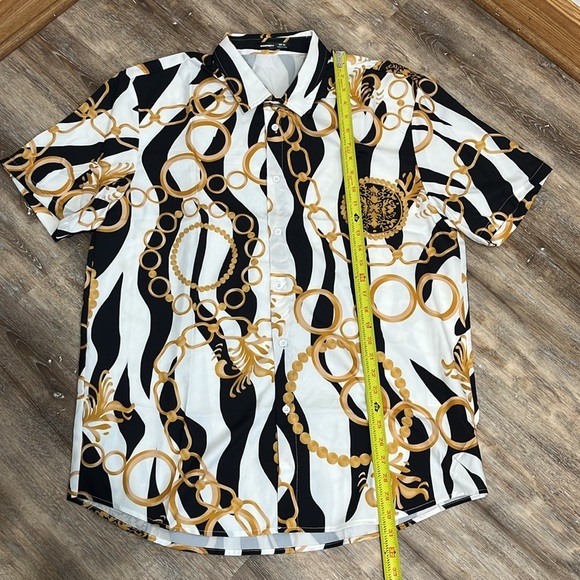 Shein Manfinity Chain Print Shirt & Short Set Men's XXL Equestrian Luxury Style - Picture 4 of 14